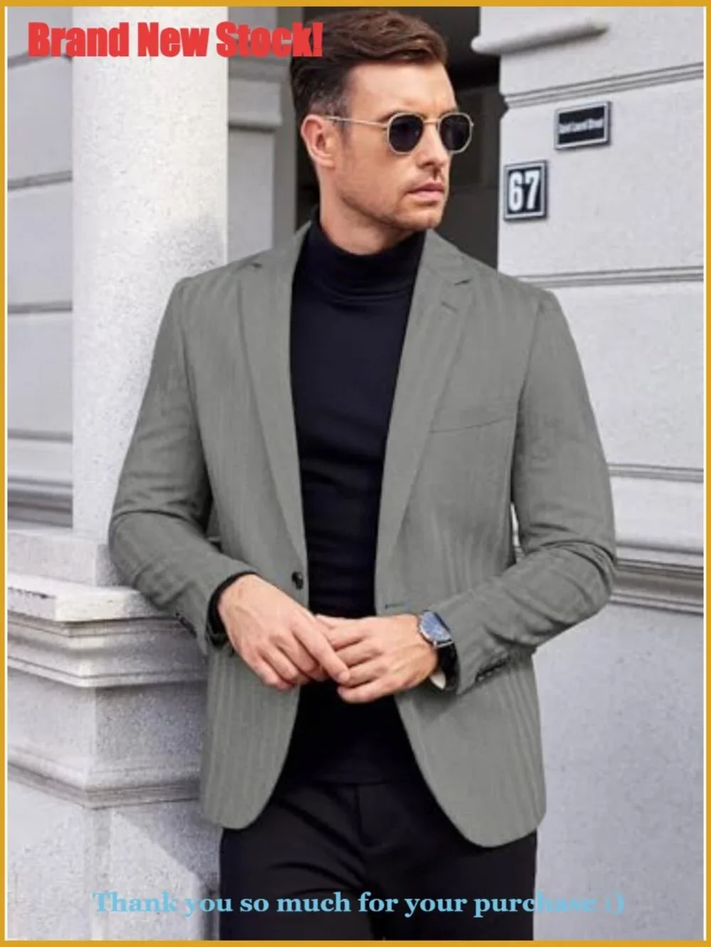 Tweed Herringbone Blazer Slim Fit Suit Jacket Formal Casual